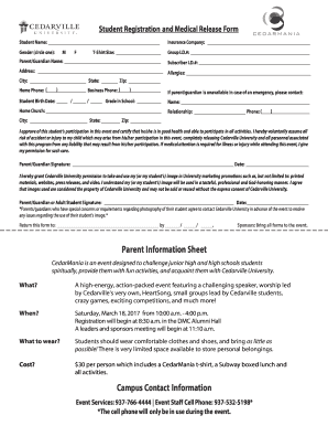 Student Registration and Medical Release Form