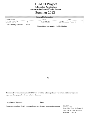 Teacher Certification Application Form
