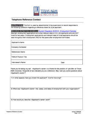 Telephone Reference Contact Form