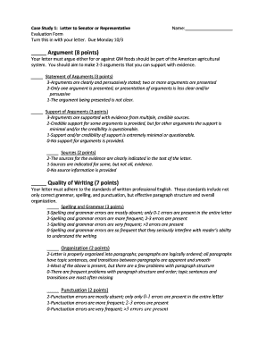 Letter to Senator or Representative Grading Rubric