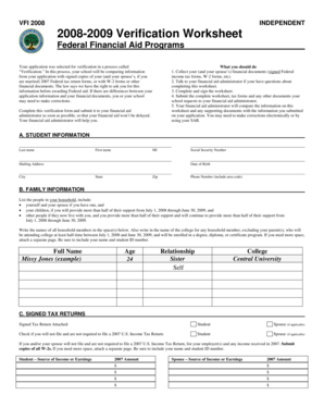 2008-2009 Verification Worksheet