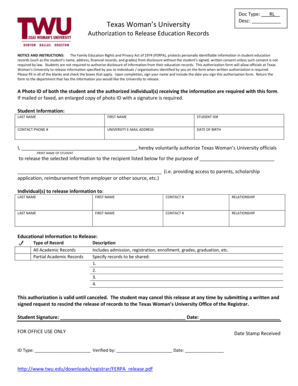 Texas Woman’s University FERPA Release Form
