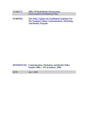 Plan for every part template - Communications, Marketing and Identity Policy - Tougaloo College - tougaloo