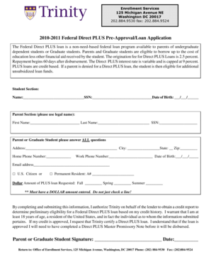 2010-2011 Federal Direct PLUS Pre-Approval/Loan Application
