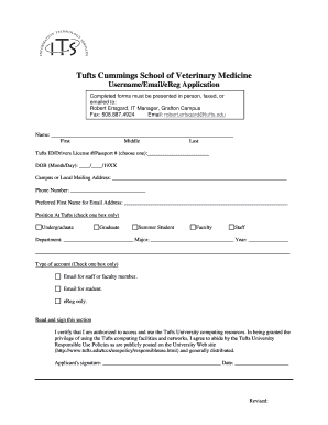 Tufts Cummings Veterinary Medicine Account Application
