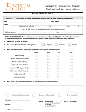 Professional Recommendation Form