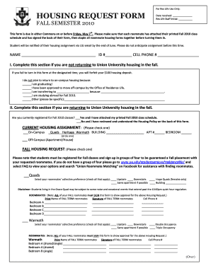 Union University Housing Request Form
