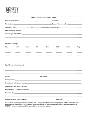 Field Evacuation Report Form