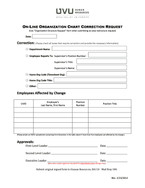 Printable organizational chart - Updating the On-Line Organization Chart - uvu