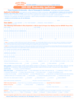 NSNA 2004-2005 Membership Application