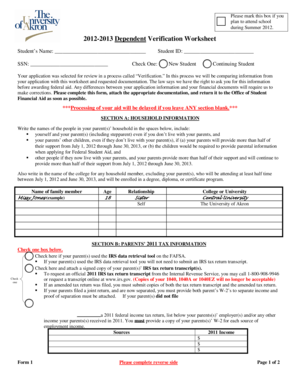 2012-2013 Dependent Verification Worksheet