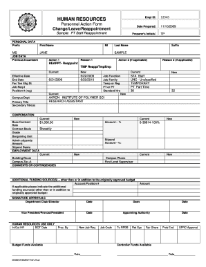 Personnel Action Form