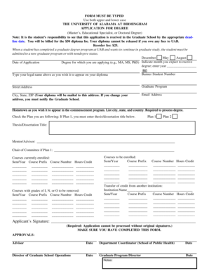 University of Alabama at Birmingham Degree Application