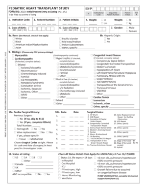 PEDIATRIC HEART TRANSPLANT STUDY FORM 01: 2010: Initial Patient Entry at Listing