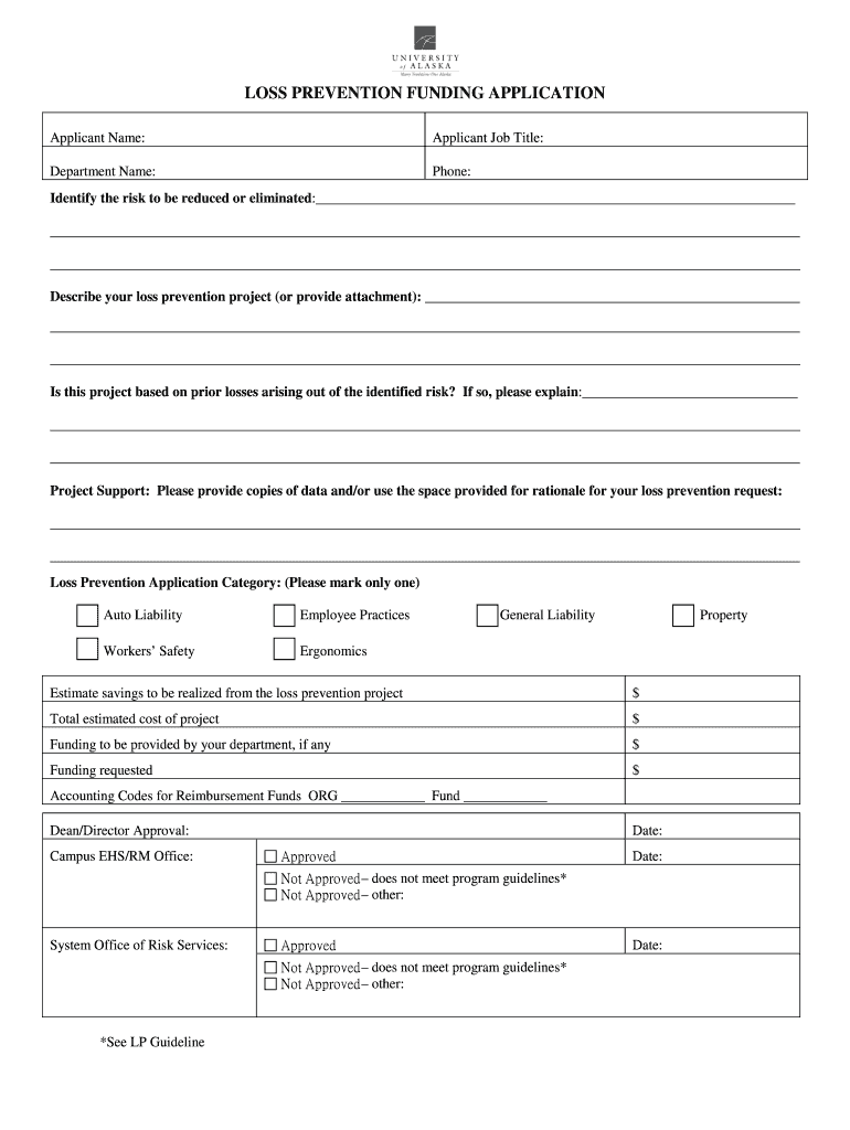 Loss Prevention Funding Application (PDF) Preview on Page 1