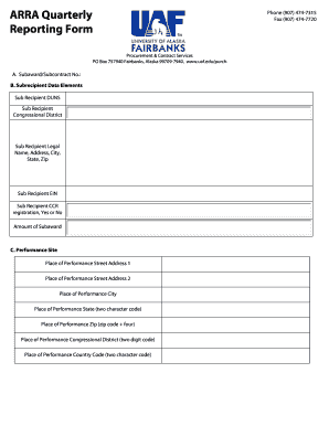 ARRA Quarterly Reporting Form - University of Alaska Fairbanks - uaf