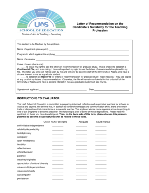 Letter of Recommendation on the Candidate’s Suitability for the Teaching Profession