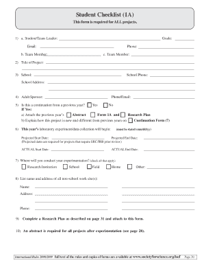 Student Checklist Form 1A