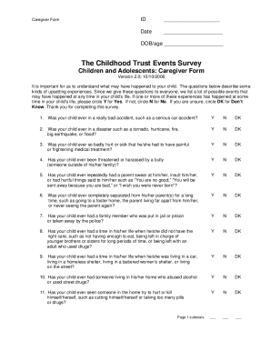 Survey template printable - childhood trust events survey