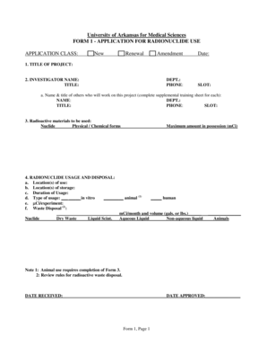 APPLICATION FOR RADIONUCLIDE USE