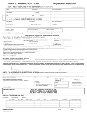 Federal Perkins Loan Cancellation Request Form