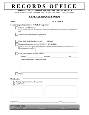 University of California Hastings General Request Form