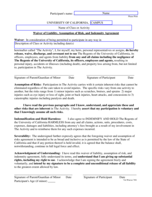 University of California Waiver of Liability