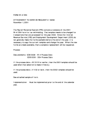 UC W-4/DE4 Form 2001