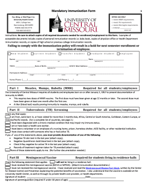 University of Central Missouri Immunization Form