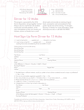 Lunch sign in sheet template - Host Sign-Up Form Dinner for 12 Mules Dinner for 12 Mules - ucmo