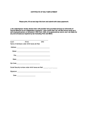 Certificate of Self Employment