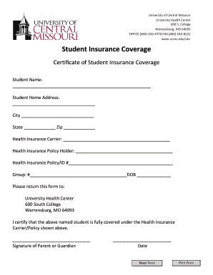 Student Insurance Coverage Certificate