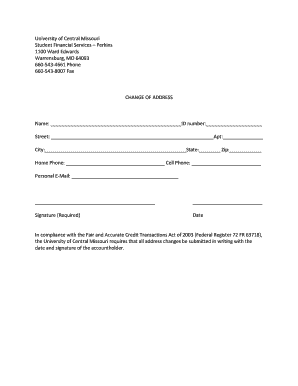 University Change of Address Form