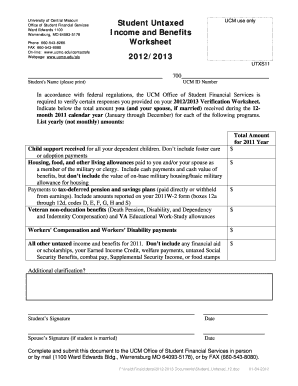 Student Untaxed Income Worksheet