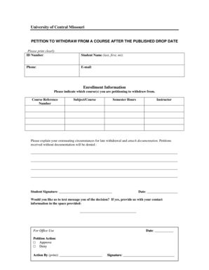 How to write a petition to the court - Late Withdrawal Petition - University of Central Missouri - ucmo