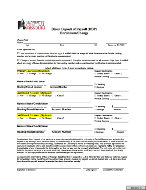 Direct Deposit of Payroll Enrollment/Change Form - University of ... - ucmo