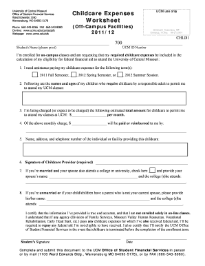 Childcare Expenses Worksheet