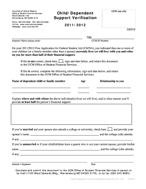 Child Dependent Support Verification Form