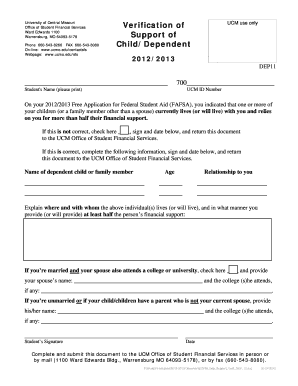 Child Dependent Support Verification Form