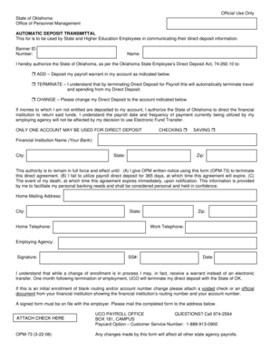 Oklahoma Direct Deposit Authorization Form