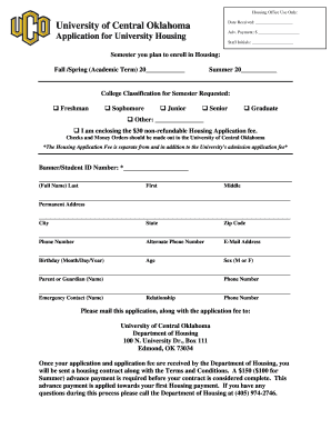 University of Central Oklahoma Housing Application