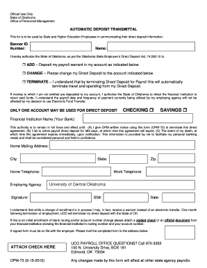 Oklahoma Direct Deposit Form