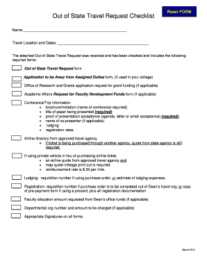 Vacation list - Out of State Travel Request Checklist - uco