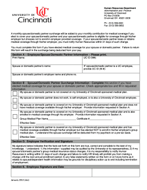 University of Cincinnati Spouse Surcharge Form