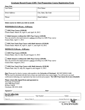 GRE Test Preparation Course Registration Form