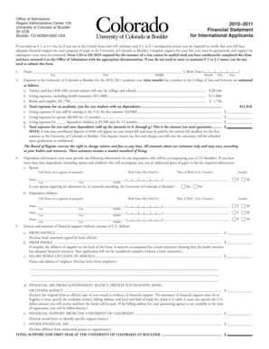 University of Colorado Financial Statement for International Applicants