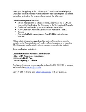 University of Colorado Graduate Certificate Application