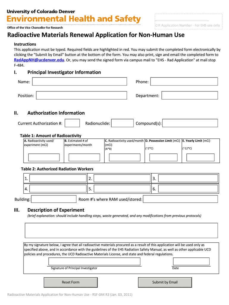 Fillable Online ucdenver Radioactive Materials Renewal Application for