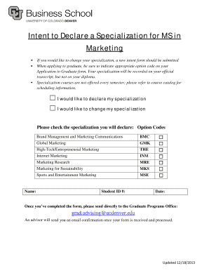 Specialization Intent to Declare Form - MS in Marketing