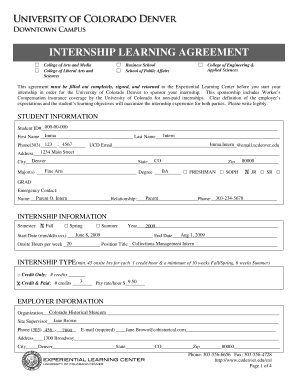 Internship Learning Agreement - University of Colorado Denver - ucdenver